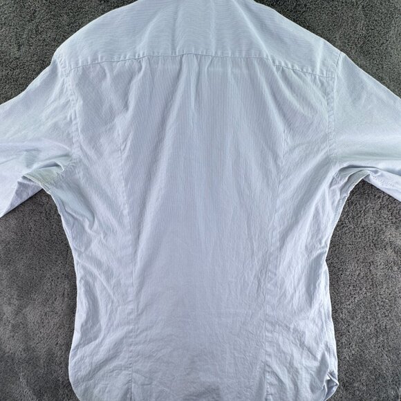 Ermenegildo Zegna Trofeo Comfort Button Up Shirt Tailored Fit 41 16 Blue Striped - Picture 14 of 14